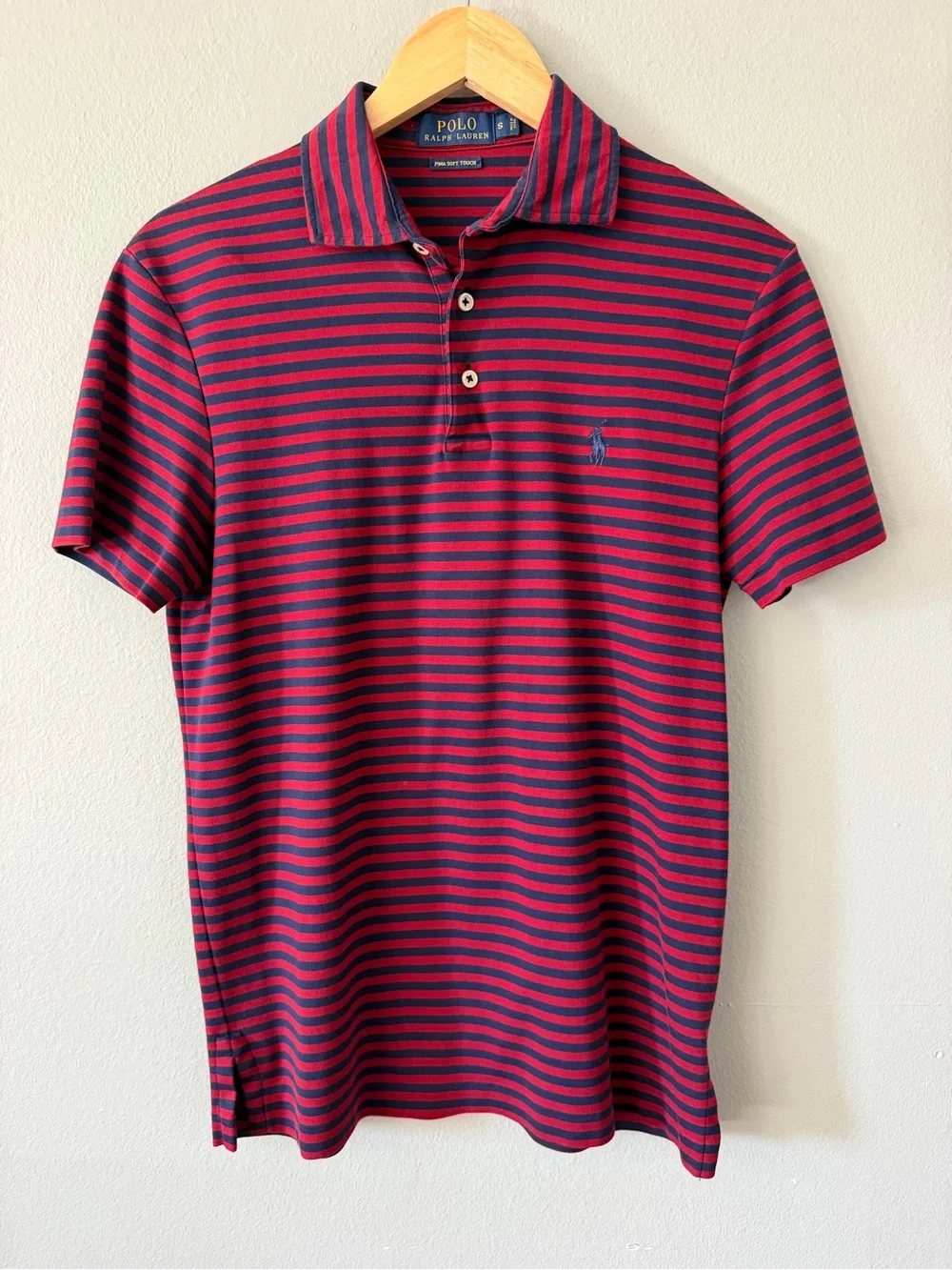 Polo Ralph Lauren Pima Soft Touch Polo Shirt Red Navy Striped Men’s Size S